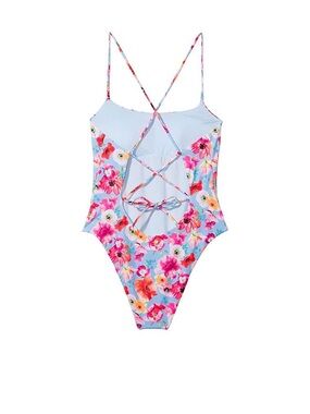 Victoria's Secret Swim One Piece Strappy Bathing Suit Blue Pink Floral large L